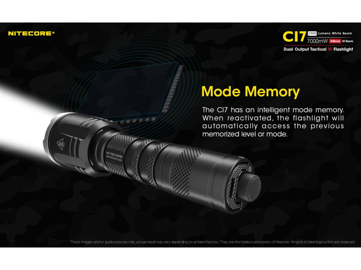 Nitecore CI7 White/Infrared IR CREE XP-G3 S3 LED Flashlight 18650 White 2500 Lumens Black