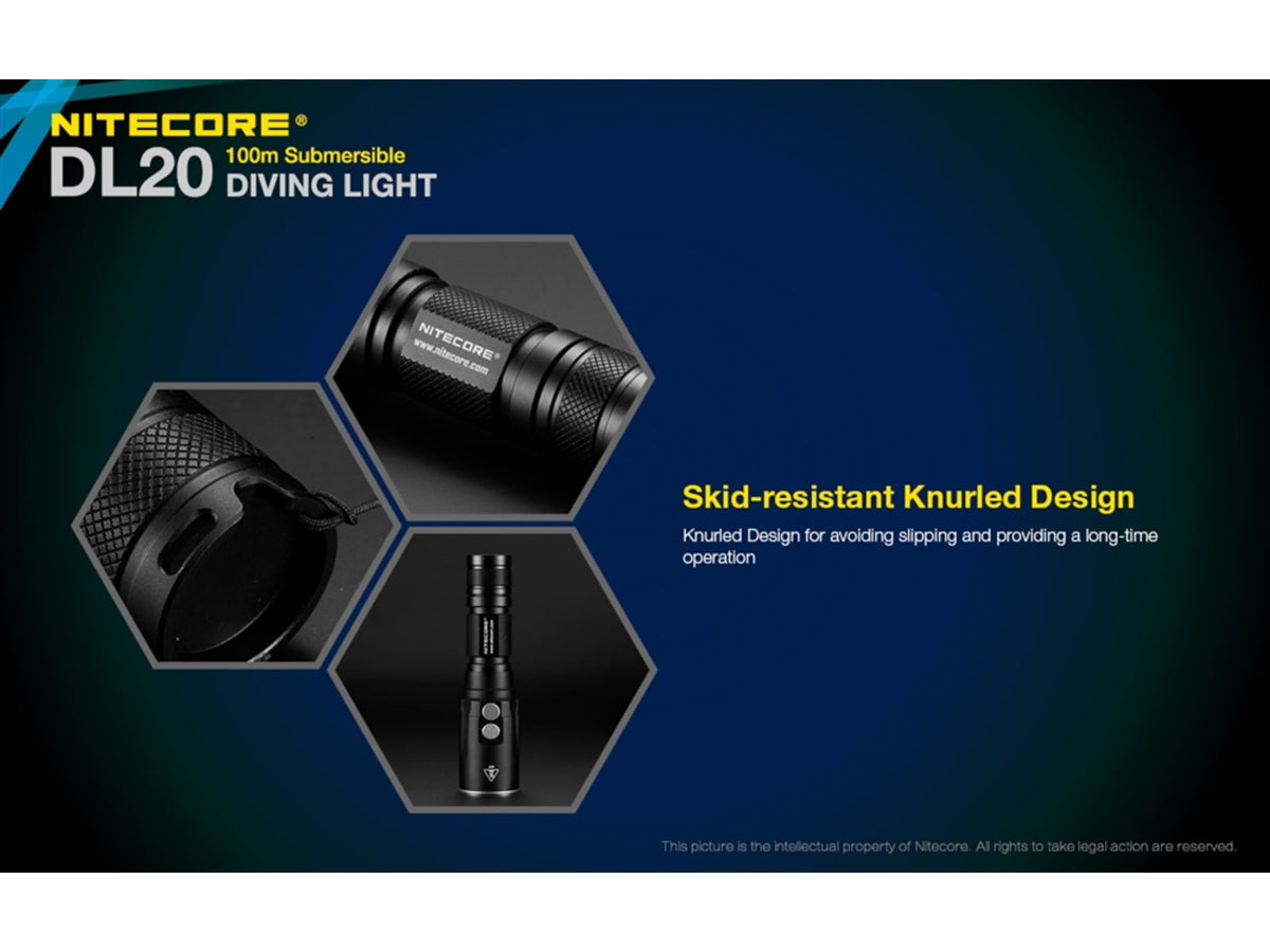 Nitecore DL20 100m Underwater Submersible 1000 Lumen Dive Light with Red Light Black 6952506405275