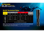 Nitecore DL20 100m Underwater Submersible 1000 Lumen Dive Light with Red Light Black 6952506405275