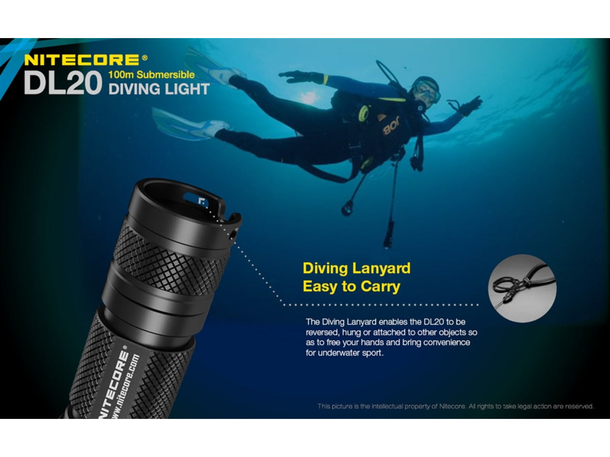 Nitecore DL20 100m Underwater Submersible 1000 Lumen Dive Light with Red Light Black 6952506405275