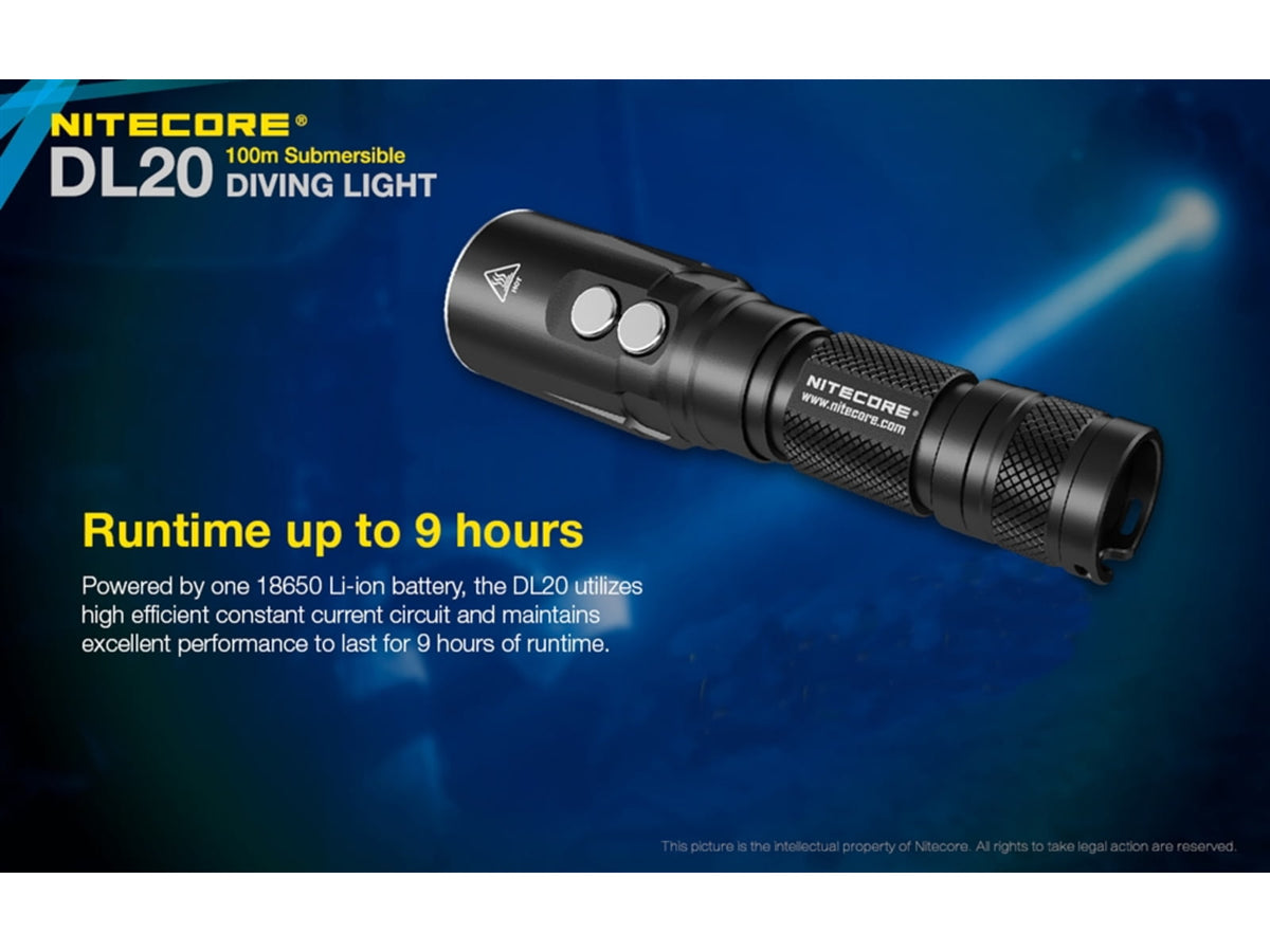 Nitecore DL20 100m Underwater Submersible 1000 Lumen Dive Light with Red Light Black 6952506405275
