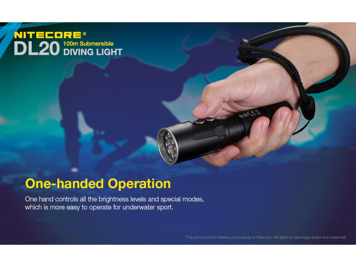 Nitecore DL20 100m Underwater Submersible 1000 Lumen Dive Light with Red Light Black 6952506405275