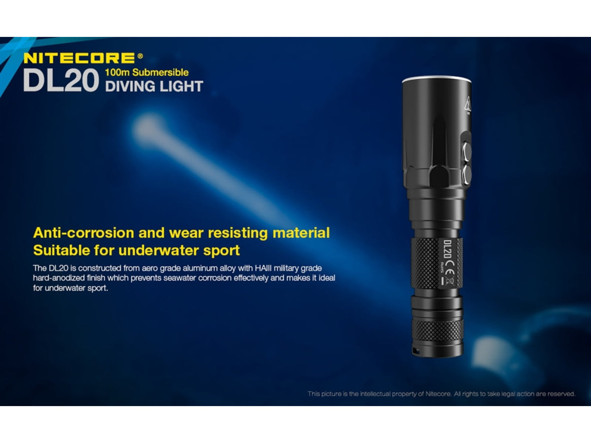Nitecore DL20 100m Underwater Submersible 1000 Lumen Dive Light with Red Light Black 6952506405275