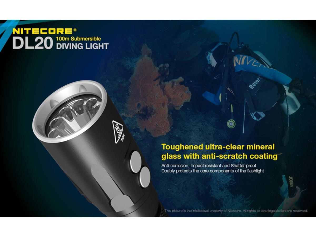 Nitecore DL20 100m Underwater Submersible 1000 Lumen Dive Light with Red Light Black 6952506405275