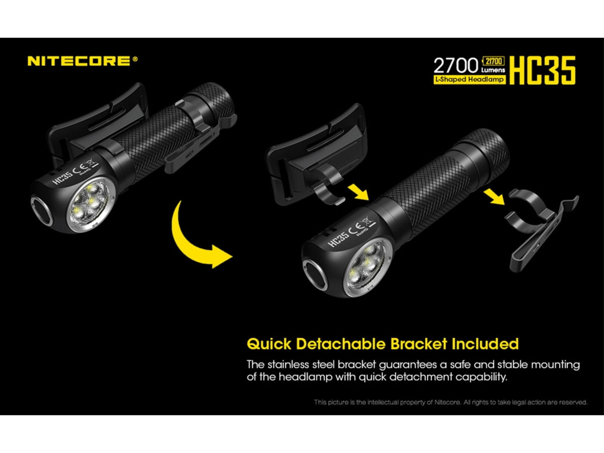 Nitecore HC35 CREE XP-G3 S3 LEDs USB Rechargeable Headlamp 21700 White 2700 Lumens Black