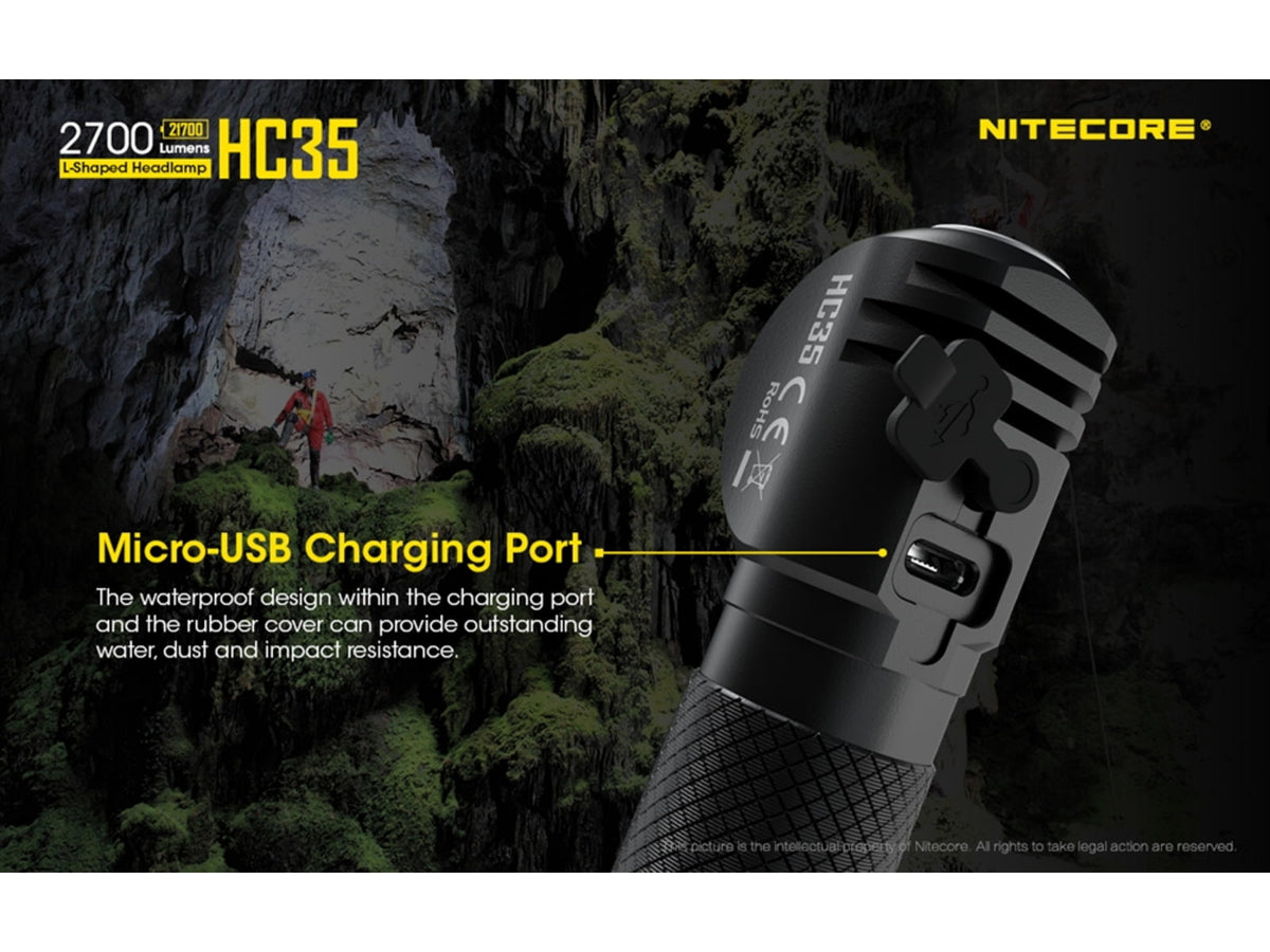 Nitecore HC35 CREE XP-G3 S3 LEDs USB Rechargeable Headlamp 21700 White 2700 Lumens Black