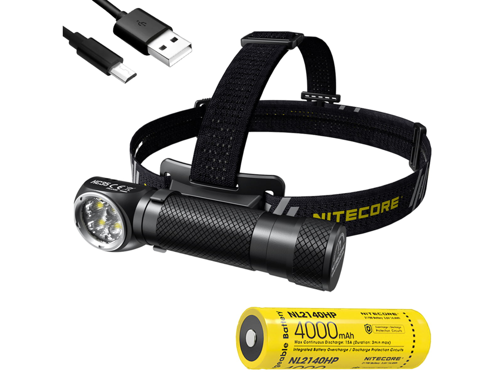 Nitecore HC35 CREE XP-G3 S3 LEDs USB Rechargeable Headlamp 21700 White 2700 Lumens Black