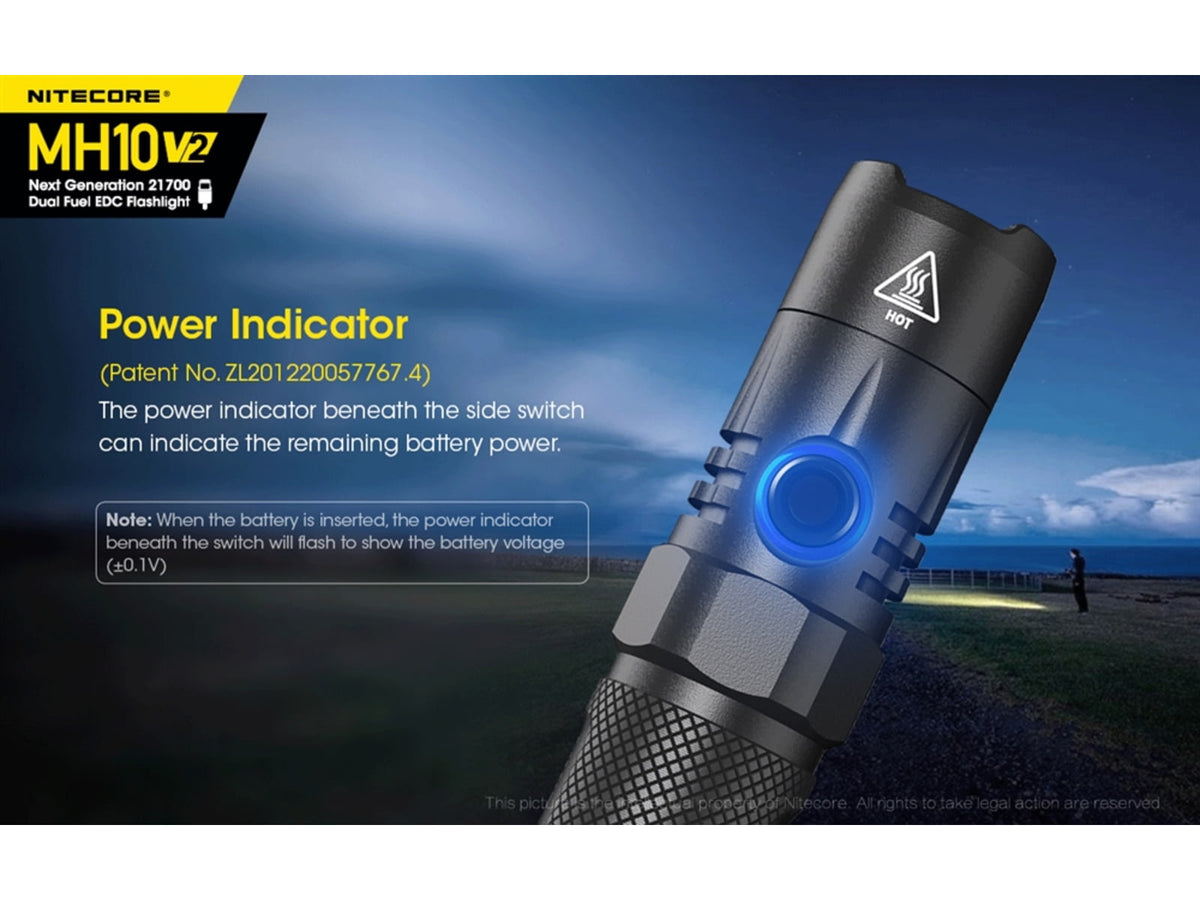 Nitecore MH10 v2 CREE XP-L2 V6 USB-C Rechargeable Flashlight 21700 White 1200 Lumens Black
