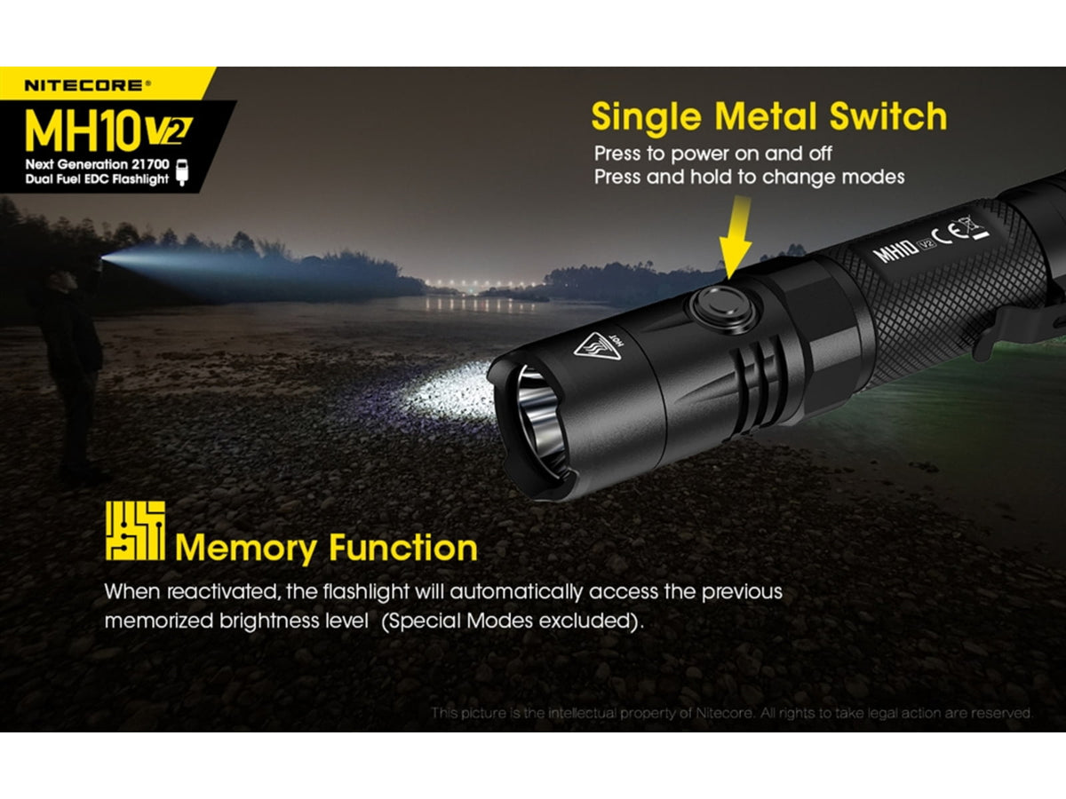 Nitecore MH10 v2 CREE XP-L2 V6 USB-C Rechargeable Flashlight 21700 White 1200 Lumens Black