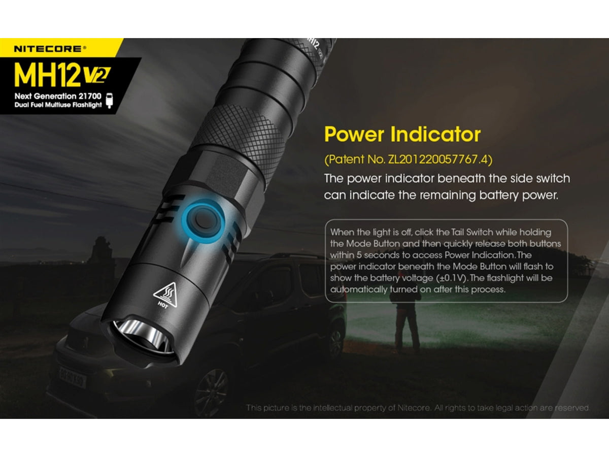 Nitecore MH12 v2 CREE XP-L2 V6 LED USB-C Rechargeable Flashlight w/5000mAh Battery 21700 White 1200 Lumens Black