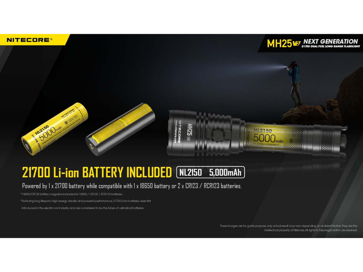 Nitecore MH25 v2 High Performance White USB-C Rechargeable Flashlight 21700 White 1300 Lumens Black