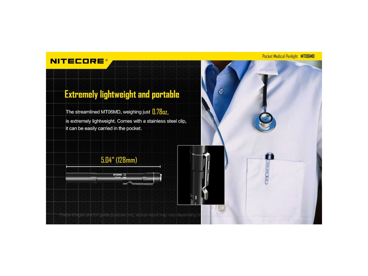 Nitecore MT06MD Nichia 219B 2xAAA LED Penlight w/Pupil Gauge White 180 Lumens Black