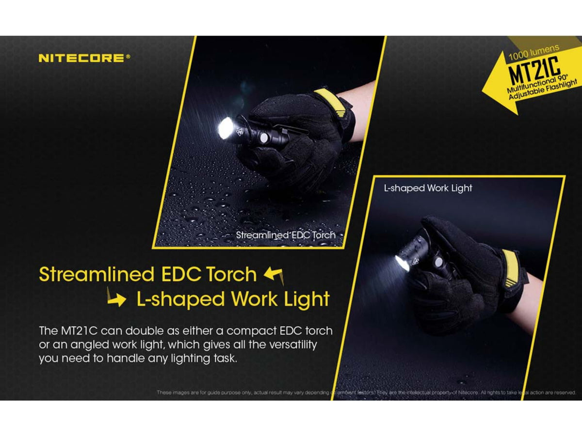 Nitecore MT21C CREE XP-L HD V6 LED Multifunctional 90 Degree Adjustable Flashlight 18650 White 1000 Lumens Black