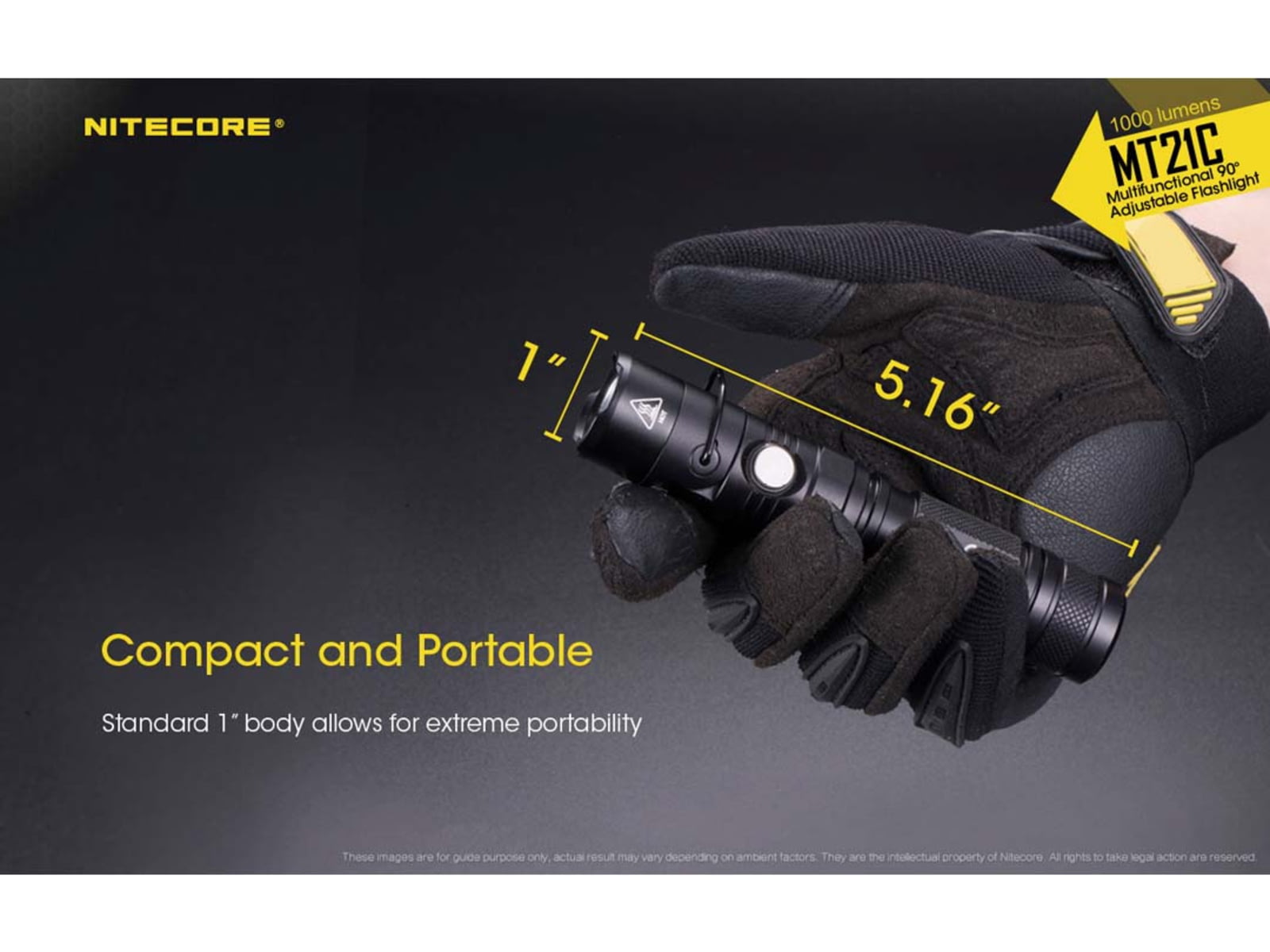 Nitecore MT21C CREE XP-L HD V6 LED Multifunctional 90 Degree Adjustable Flashlight 18650 White 1000 Lumens Black