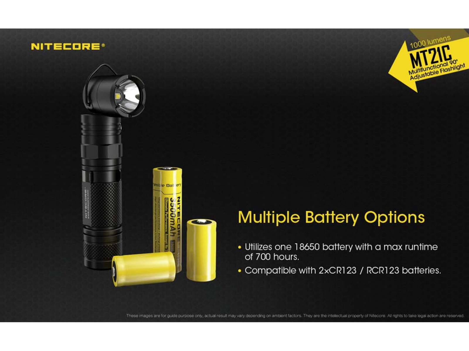 Nitecore MT21C CREE XP-L HD V6 LED Multifunctional 90 Degree Adjustable Flashlight 18650 White 1000 Lumens Black