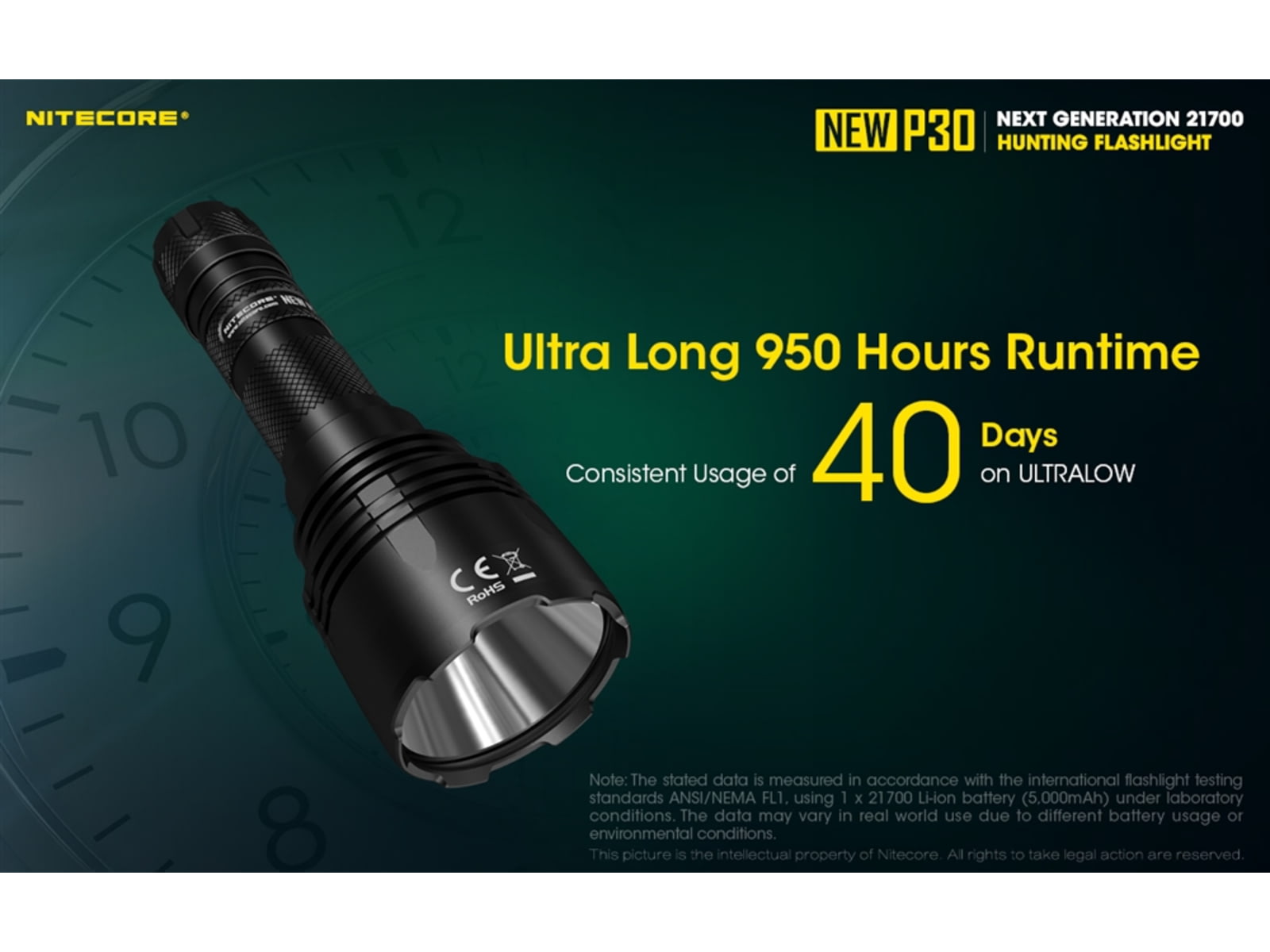 Nitecore New P30 CREE XP-L HI V3 LED 676 Yard Long Throw Hunting Flashlight 21700 White 1000 Lumens Black