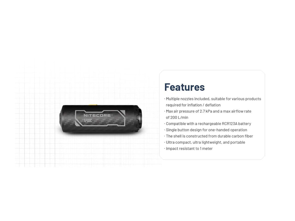 Nitecore AP05C Ultra Lightweight Air Pump Carbon Fiber 6952506497799
