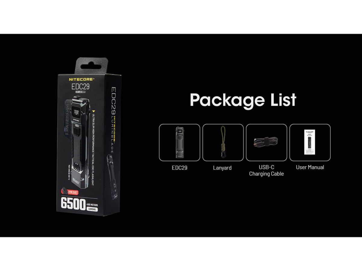 Nitecore EDC29 6500 Lumen 2500 Li-Ion USB-C Rechargeable LED Flat EDC Flashlight OD Green EDC29-GN