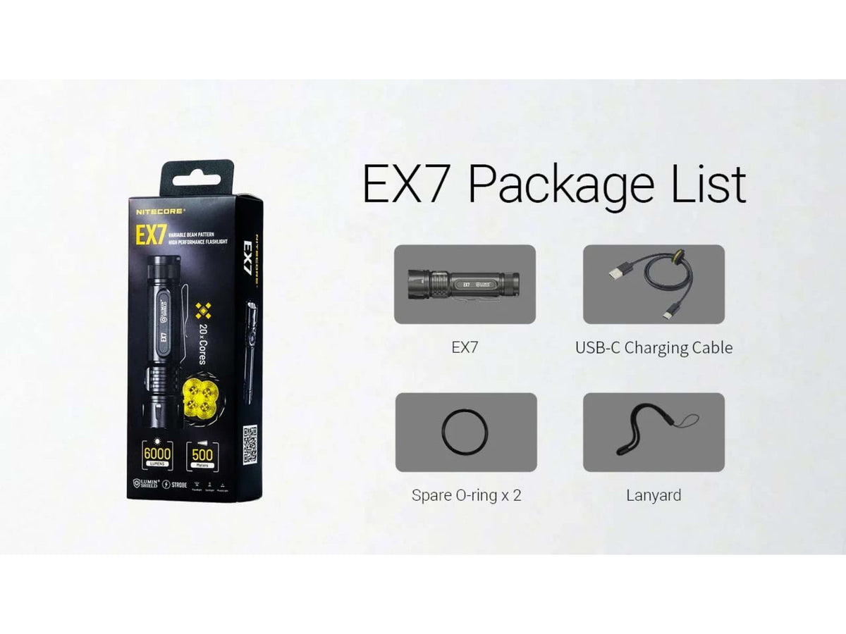 Nitecore EX7 USB-C Rechargeable 6000 Lumens LED Flashlight Black 6952506409563