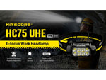 Nitecore HC75 UHE USB-C Rechargeable 3000 Lumens LED Zoomable Headlamp Black