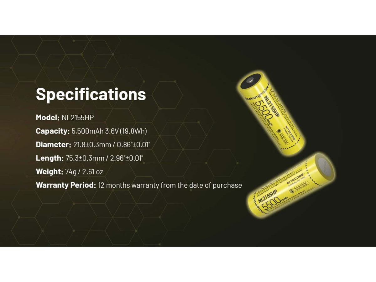 Nitecore NL2155HP 5500mAh 21700 Rechargeable Battery Yellow 6952506497218