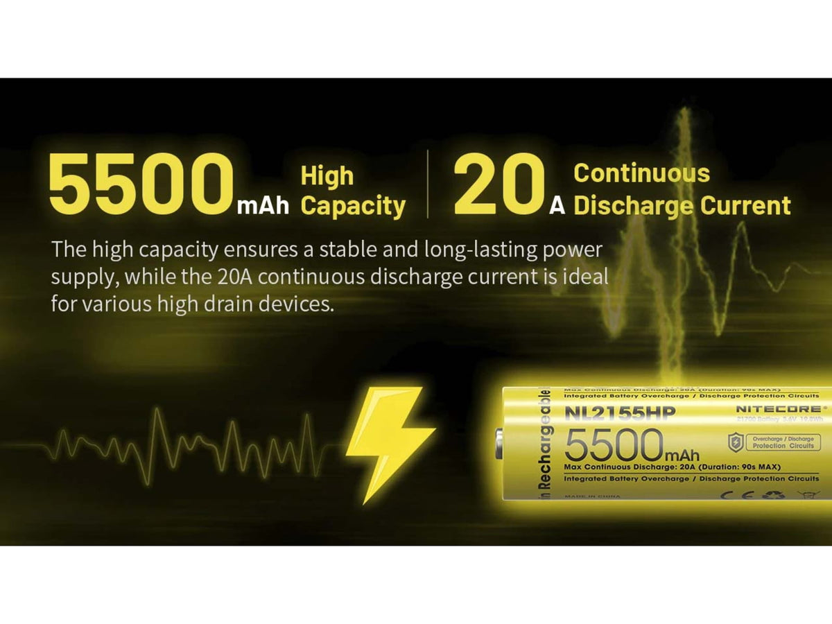 Nitecore NL2155HP 5500mAh 21700 Rechargeable Battery Yellow 6952506497218