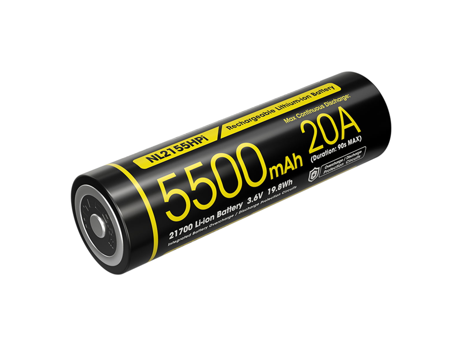 Nitecore NL2155HPi 5500mAh Rechargeable 21700 Battery for i Series Yellow 6952506497225