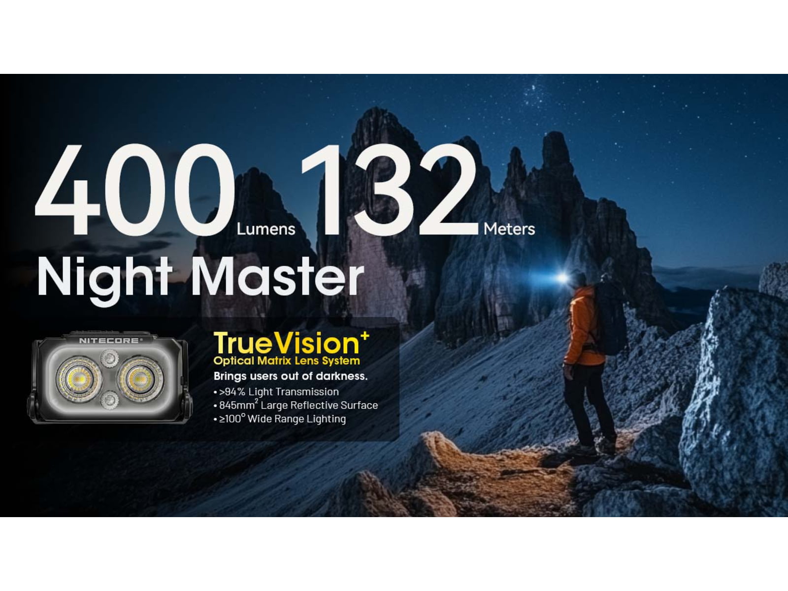 Nitecore NU25 MCT USB-C Rechargeable 400 Lumens LED Multi-Temperature Headlamp Black