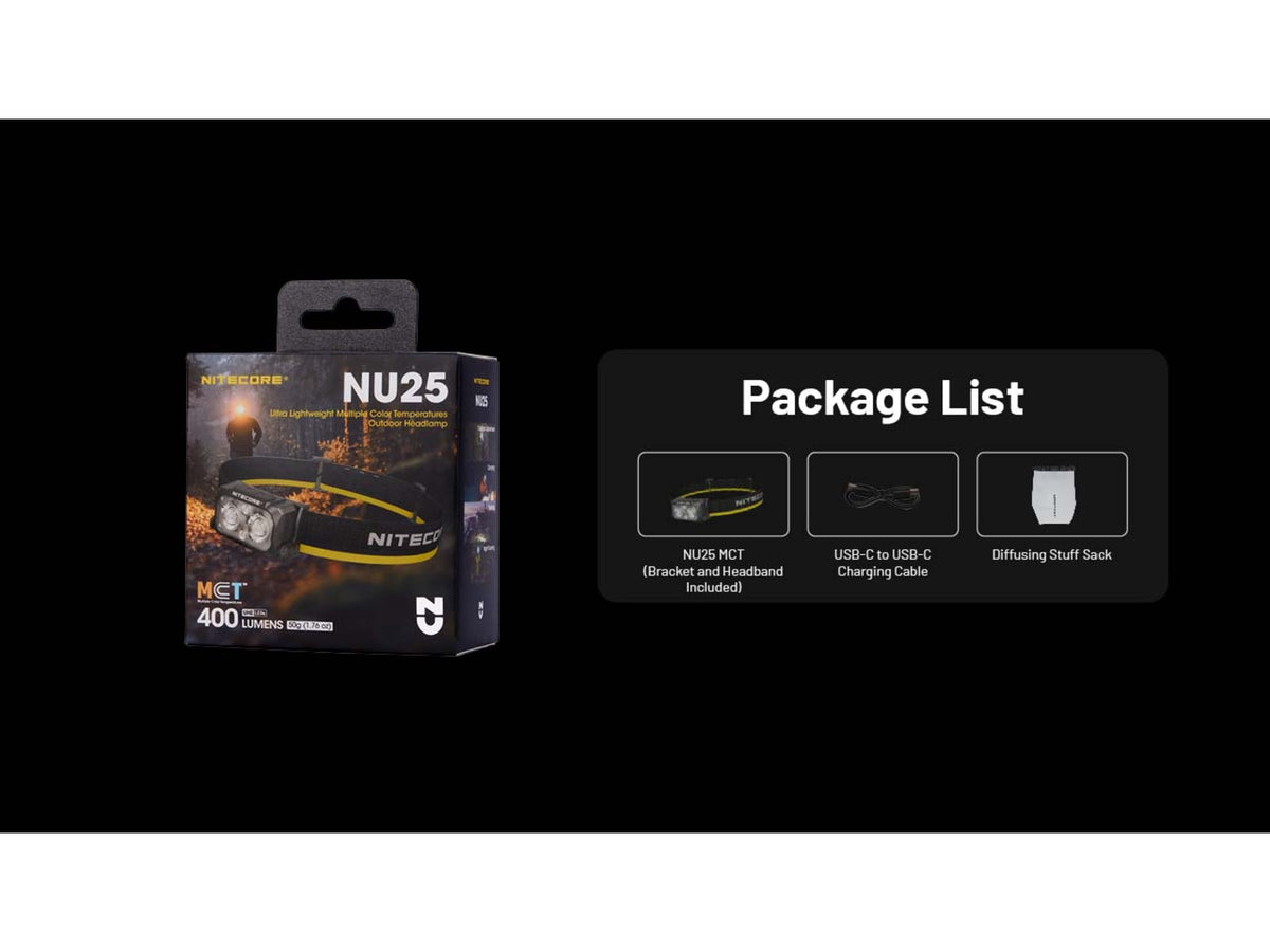 Nitecore NU25 MCT USB-C Rechargeable 400 Lumens LED Multi-Temperature Headlamp Black