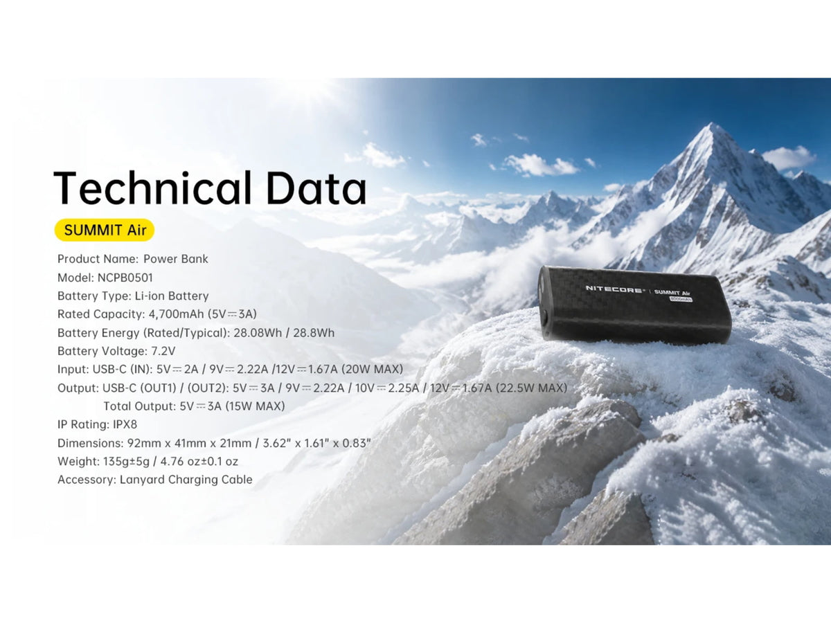 Nitecore Summit Air 8000mAh Extreme Cold-Resistant Ultralight Power Bank Black SUMMIT Air