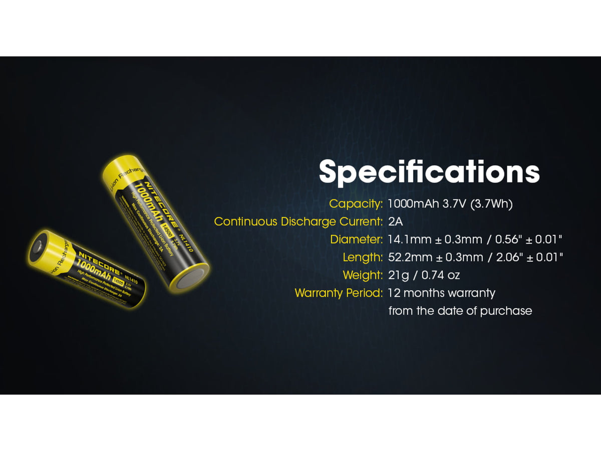Nitecore NL1410 1000mAh Rechargeable 14500 Battery Black/Yellow