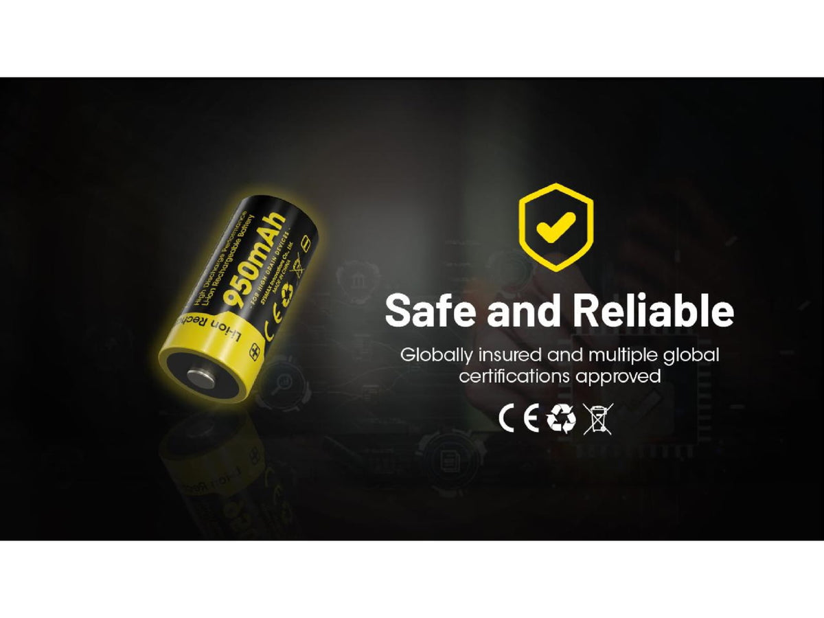 Nitecore NL169 950mAh Rechargeable 16340 Battery Yellow BAT-NITE-16340-NL169