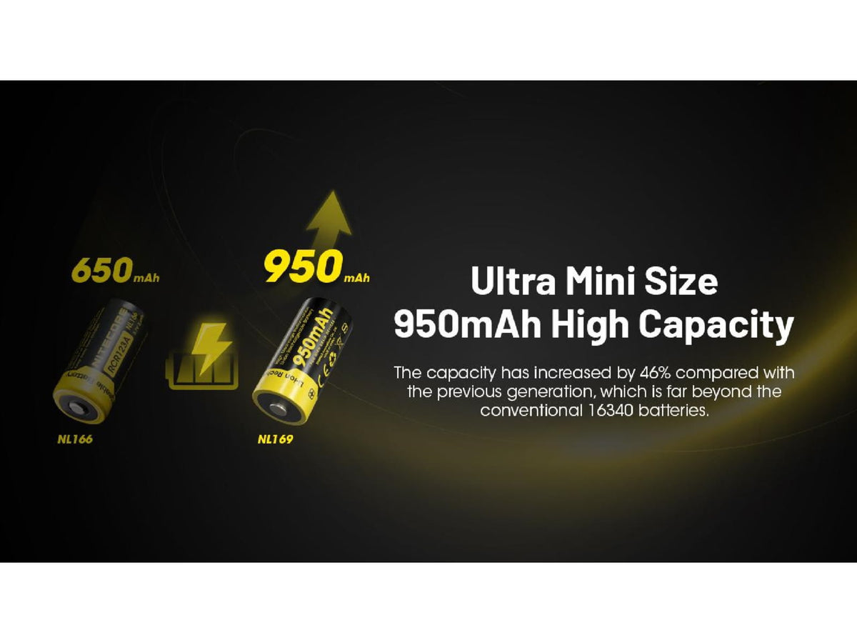 Nitecore NL169 950mAh Rechargeable 16340 Battery Yellow BAT-NITE-16340-NL169
