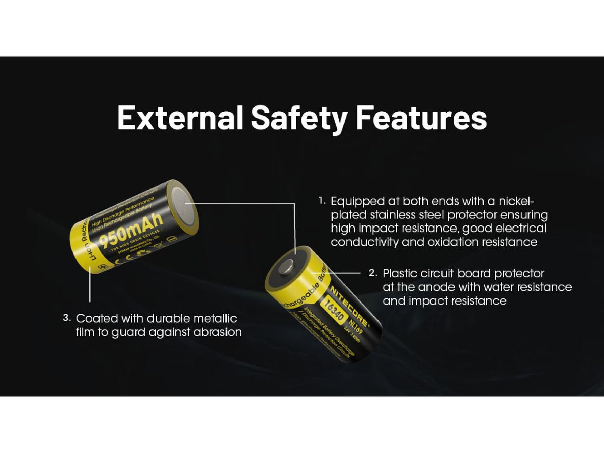 Nitecore NL169 950mAh Rechargeable 16340 Battery Yellow BAT-NITE-16340-NL169