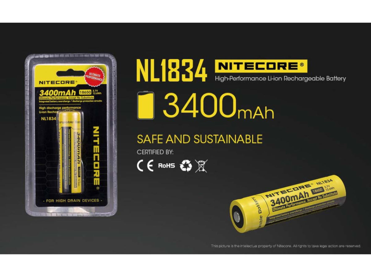 Nitecore NL1834 3400mAh Rechargeable 18650 Battery Yellow