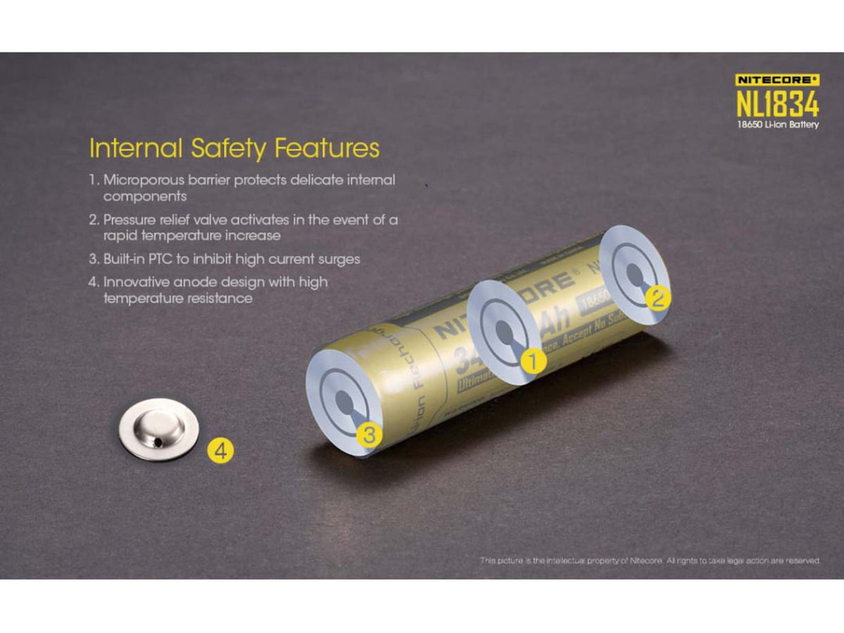 Nitecore NL1834 3400mAh Rechargeable 18650 Battery Yellow