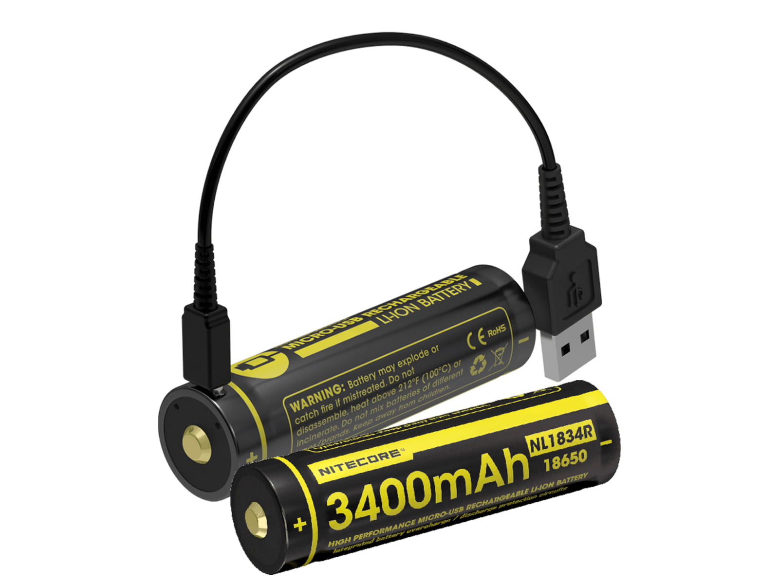 Nitecore NL1834R 3400mAh USB Rechargeable 18650 Battery Yellow 6952506492305