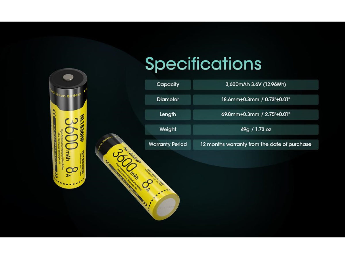 Nitecore NL1836HP 3600mAh Rechargeable 18650 Battery Yellow BAT-NITE-18650-NL1836HP