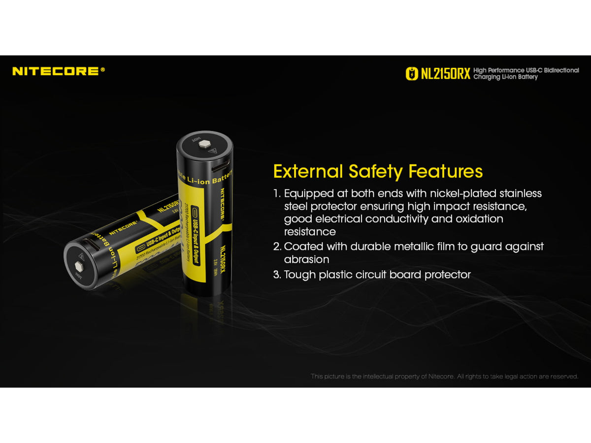 Nitecore NL2150RX 5000mAh USB-C Rechargeable 21700 Battery Black/Yellow 6952506495535
