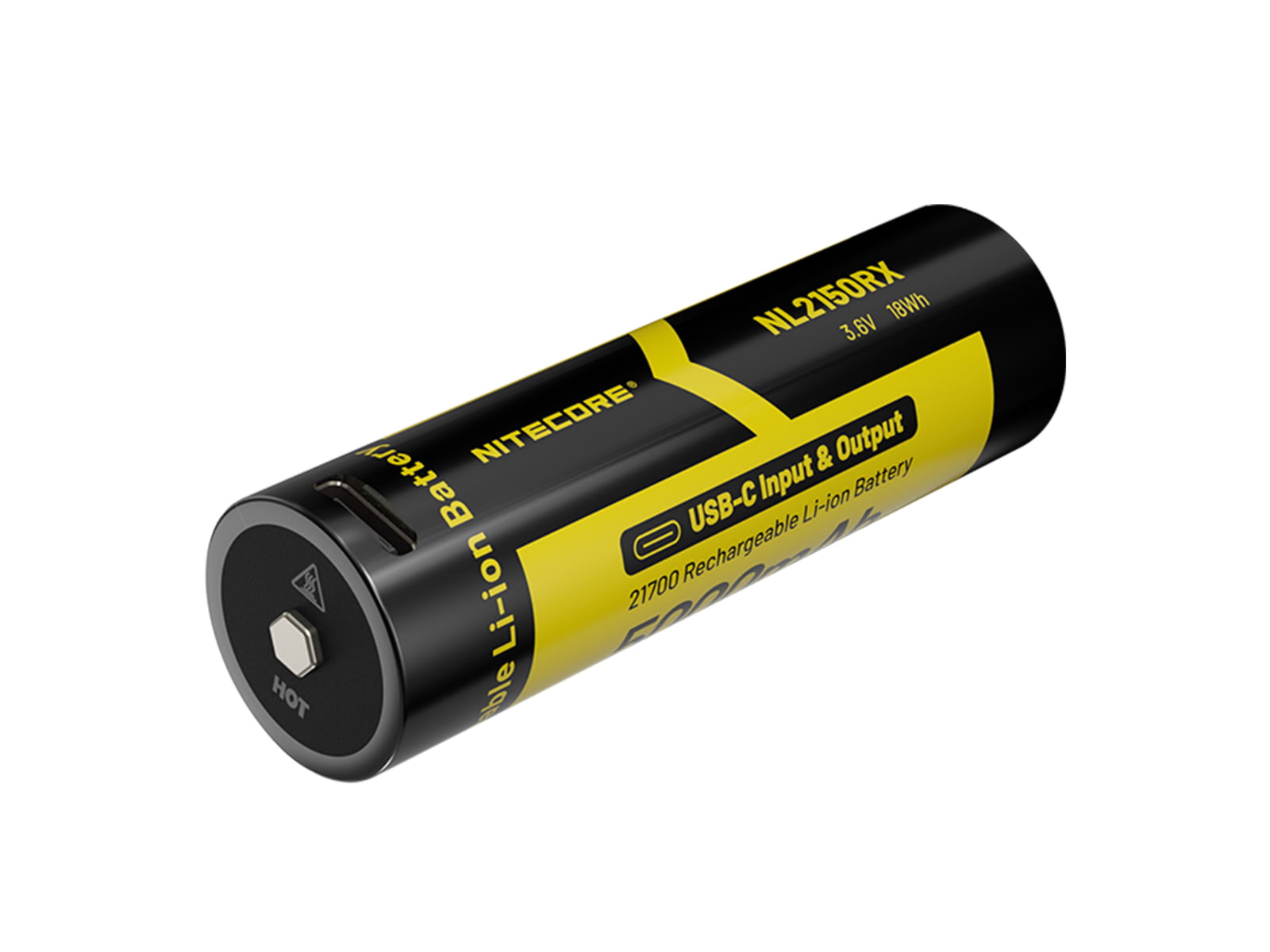 Nitecore NL2150RX 5000mAh USB-C Rechargeable 21700 Battery Black/Yellow 6952506495535
