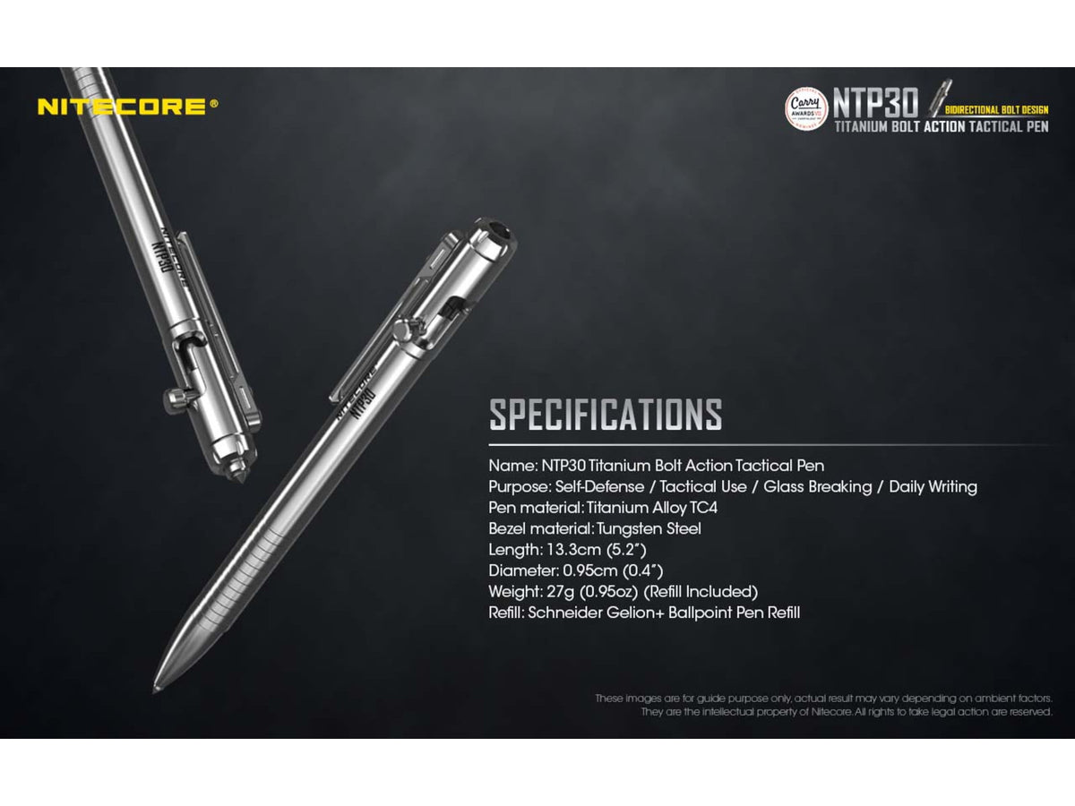 Nitecore NTP30 Titanium Bidirectional Bolt Action Tactical Pen Silver 6952506492879