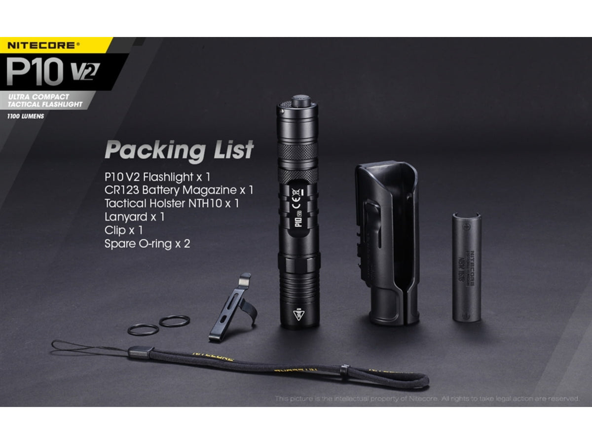 Nitecore P10 v2 CREE XP-L2 V6 LED Compact EDC Flashlight White 1100 Lumens Black