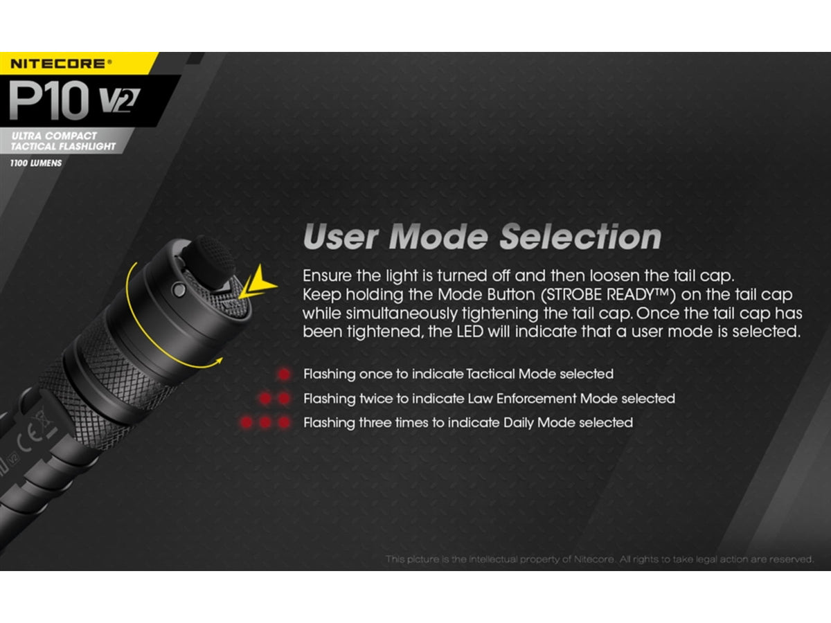 Nitecore P10 v2 CREE XP-L2 V6 LED Compact EDC Flashlight White 1100 Lumens Black