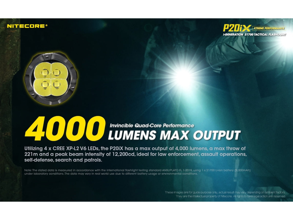 Nitecore P20iX CREE XP-L2 V6 LEDs USB-C Rechargeable Flashlight 21700 White 4000 Lumens Black