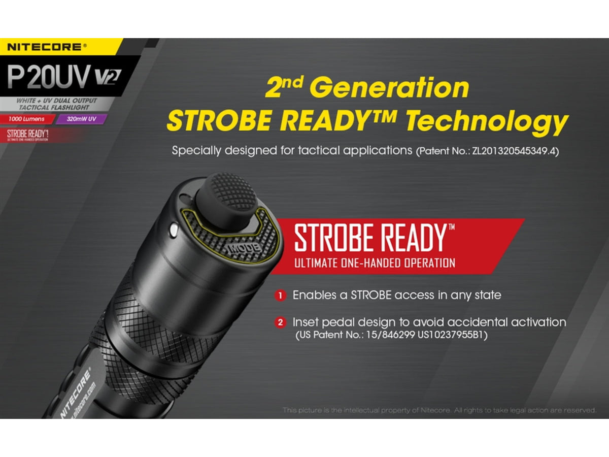 Nitecore P20UV V2 CREE XP-L2 V6 LED Flashlight 18650 White 1000 Lumens Black