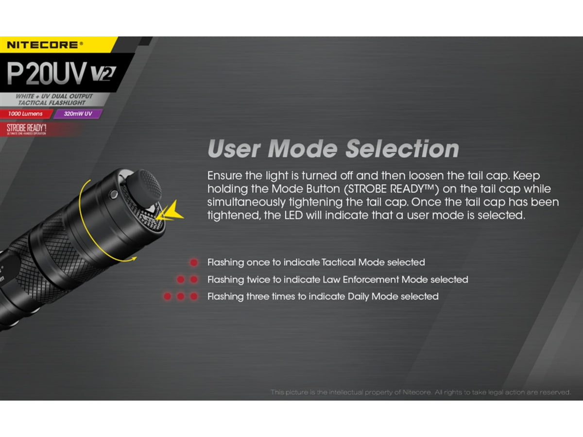 Nitecore P20UV V2 CREE XP-L2 V6 LED Flashlight 18650 White 1000 Lumens Black