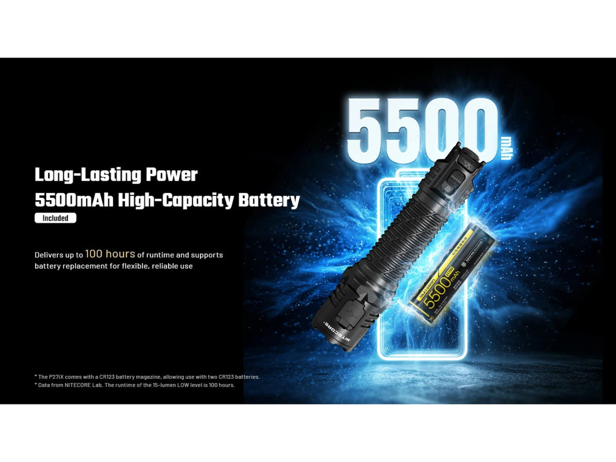Nitecore P27iX 5000 Lumen 21700 Li-Ion Rechargeable LED Customizable Tactical Flashlight w/ Multi-Beam Modes Black P27iX