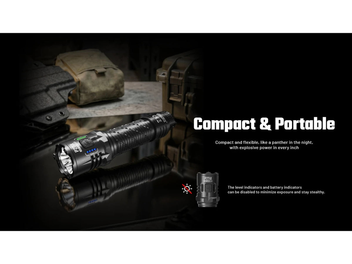 Nitecore P27iX 5000 Lumen 21700 Li-Ion Rechargeable LED Customizable Tactical Flashlight w/ Multi-Beam Modes Black P27iX