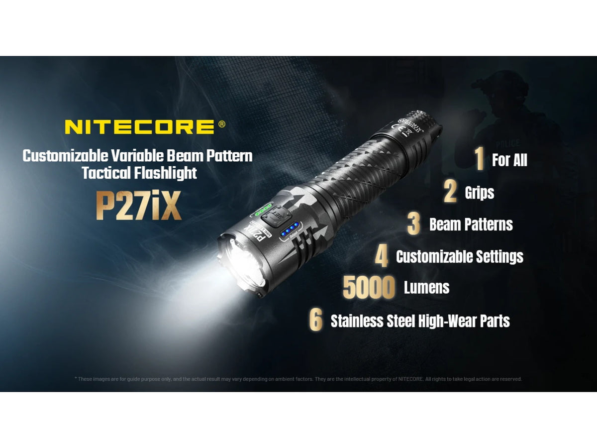 Nitecore P27iX 5000 Lumen 21700 Li-Ion Rechargeable LED Customizable Tactical Flashlight w/ Multi-Beam Modes Black P27iX