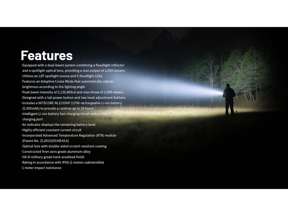 Nitecore P40 3171 Yards Ultra Long Throwing USB-C Rechargeable 2000 Lumens LED Flashlight Black
